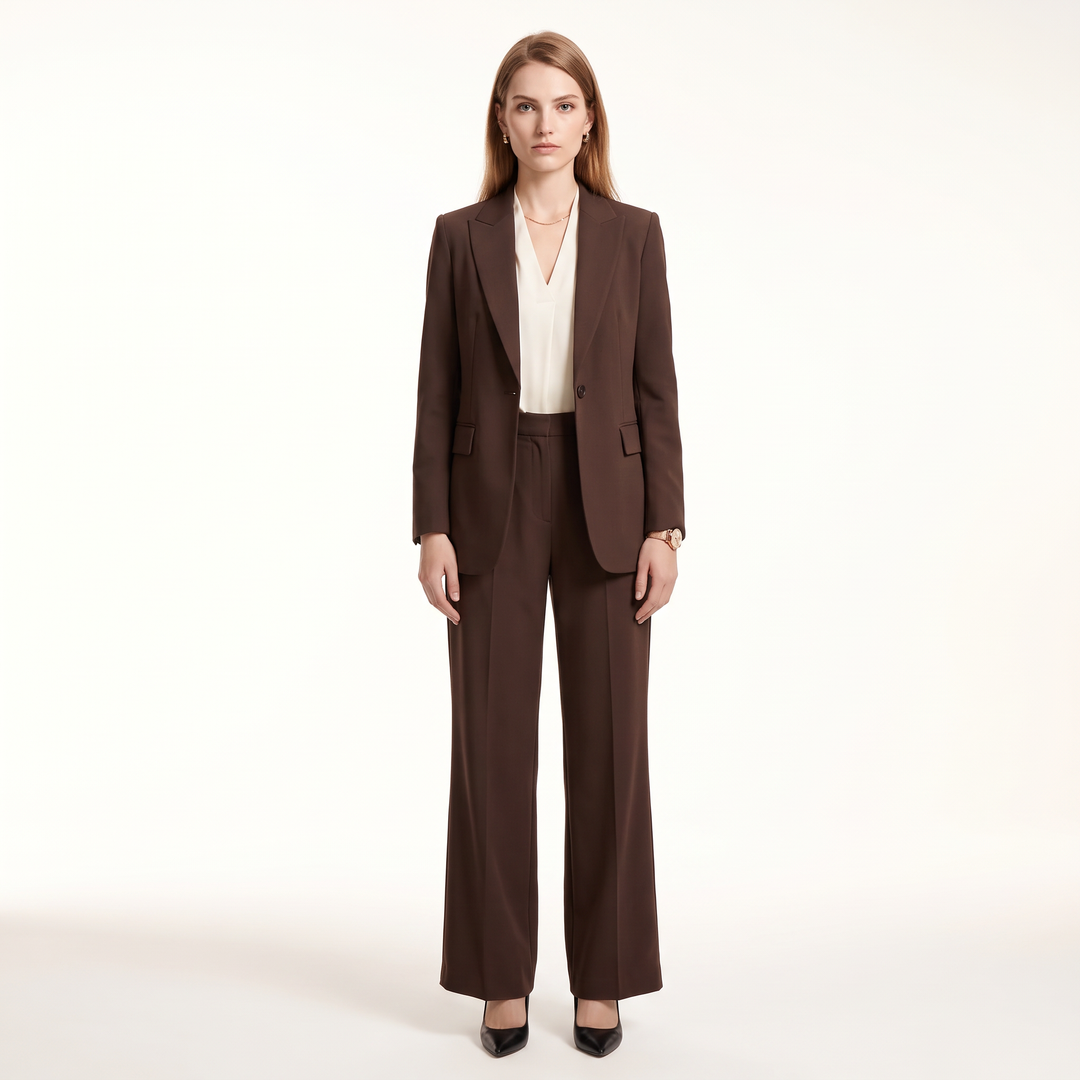 SoloveDress SoloveDress Women's 2 Pieces Solid Peak Lapel Single Button Suit (Blazer+Pants)