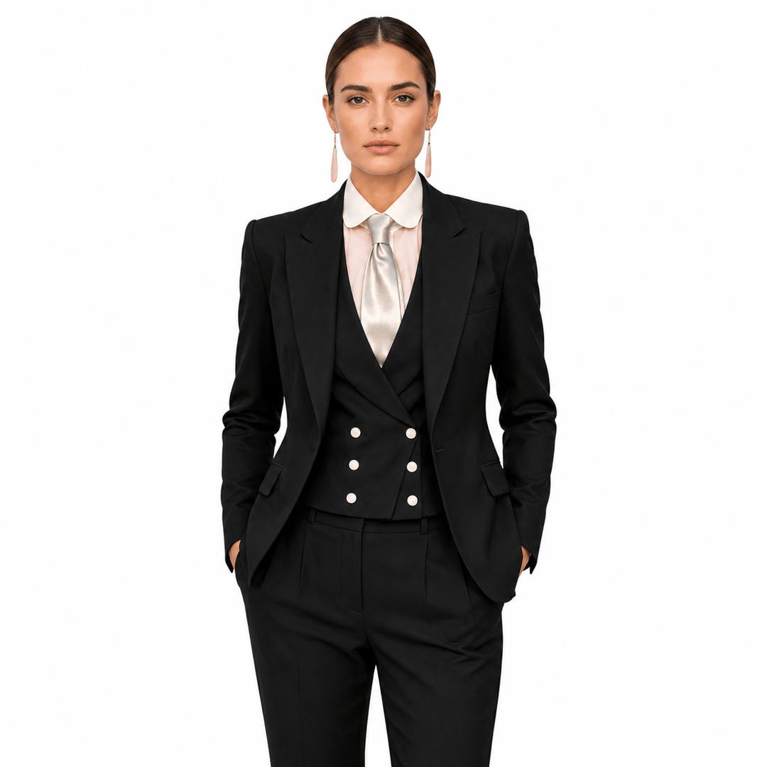SoloveDress SoloveDress Women's 3 Piece Solid Notch Lapel Suit Set (Blazer+Vest+Pants)