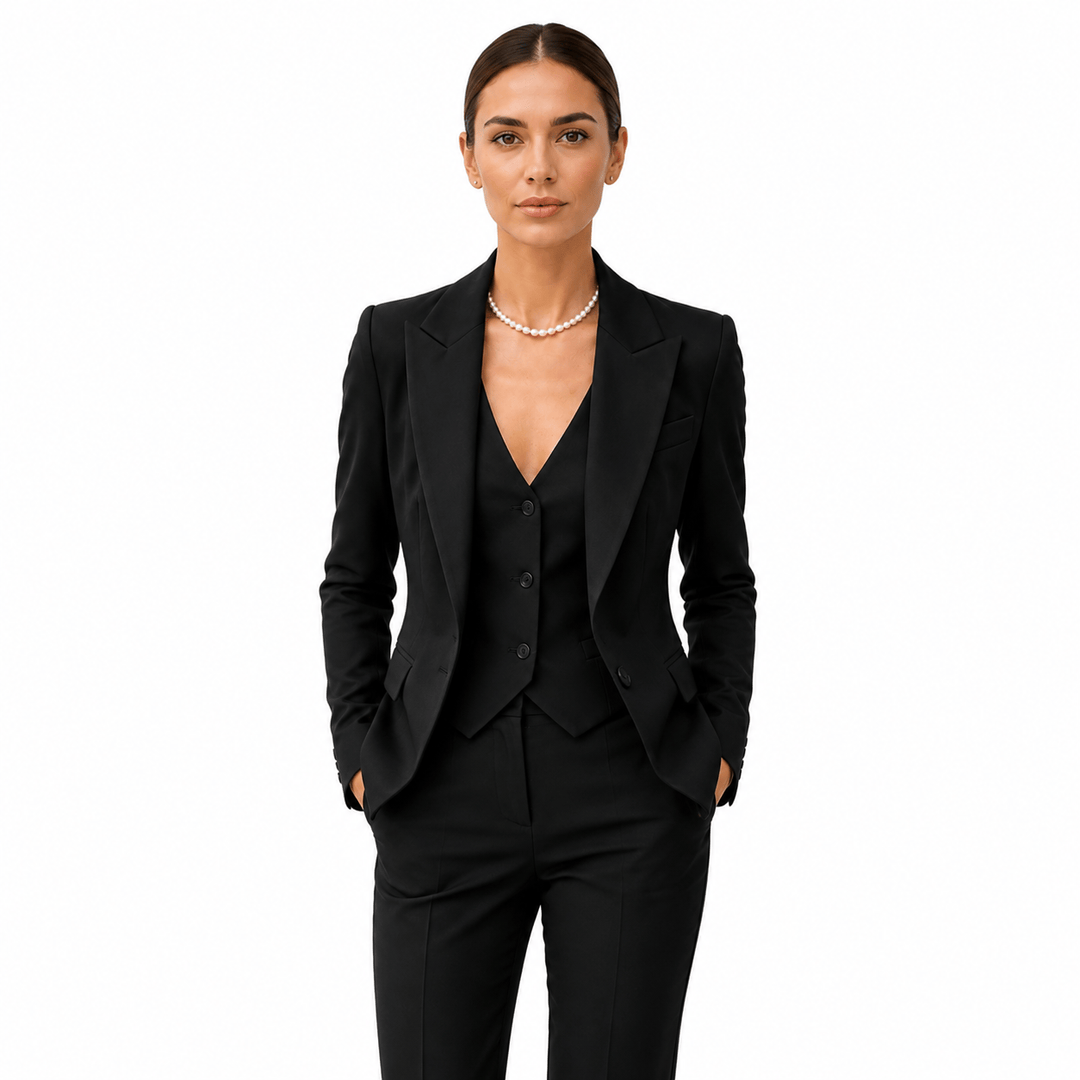 SoloveDress SoloveDress Women's 3 Piece Solid Peak Lapel Suit Set (Blazer+Vest+Pants)