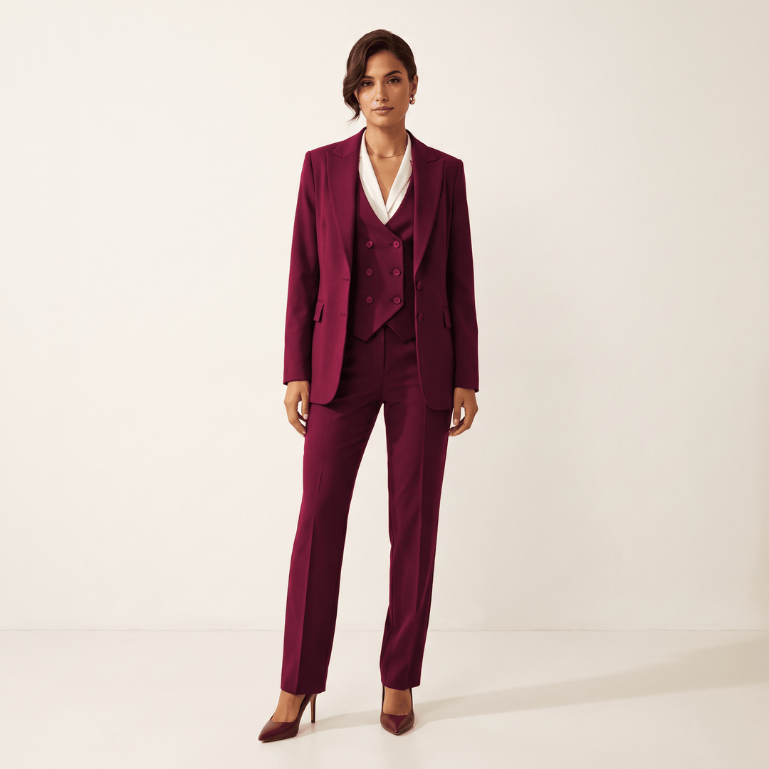 SoloveDress SoloveDress Women's 3 Piece Solid Peak Lapel Suit Set (Blazer+Vest+Pants)