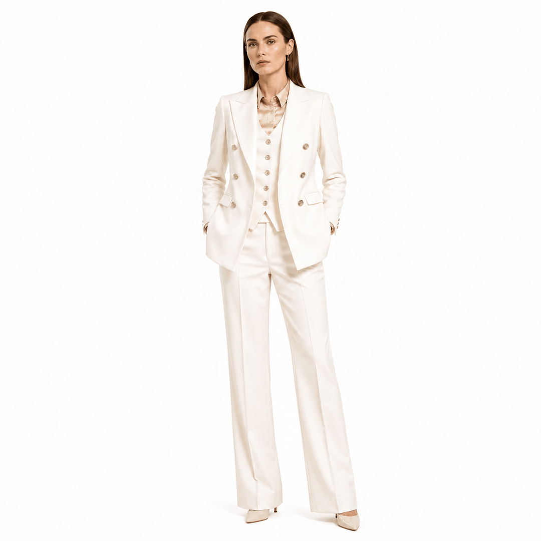 SoloveDress SoloveDress Women's 3 Piece Solid Suit Peak Lapel Single Button Pants Set (Blazer+Vest+Pants)