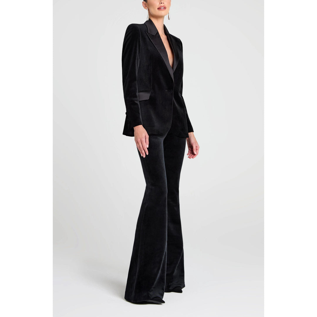 solovedress SoloveDress Women’s Black Velvet Two-Piece Suit – Blazer with Satin Lapel and Pants