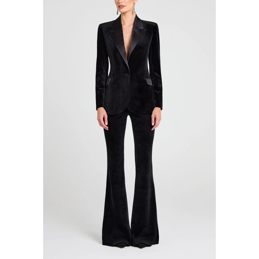 solovedress SoloveDress Women’s Black Velvet Two-Piece Suit – Blazer with Satin Lapel and Pants
