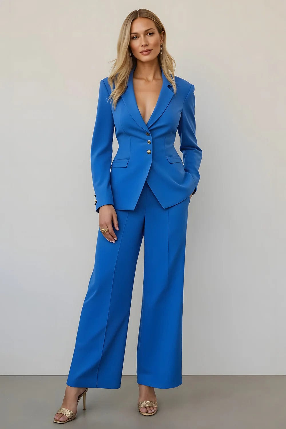 solovedress SoloveDress Women’s Blue 2-Piece Single-Breasted Suit