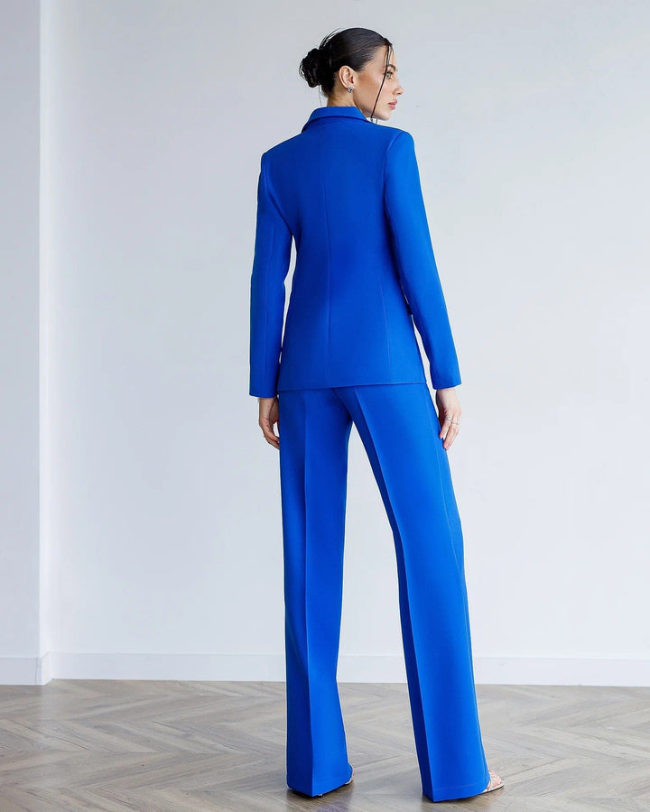 solovedress SoloveDress Women’s Blue 3-Piece Suit Set – Blazer, Vest and Pants with Satin Lapel