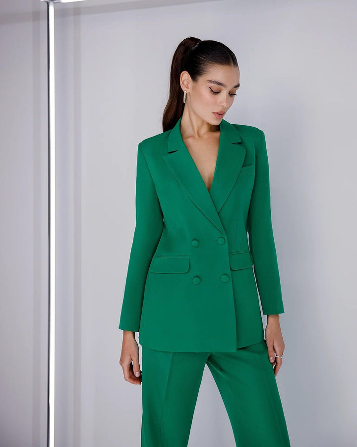 solovedress SoloveDress Women's Green 3-Piece Suit Set – Blazer, Tube Top & Pants