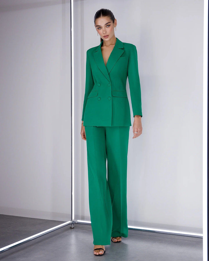 solovedress SoloveDress Women's Green 3-Piece Suit Set – Blazer, Tube Top & Pants