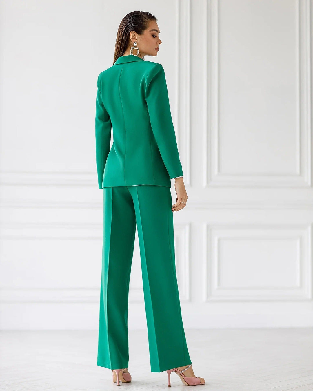 solovedress SoloveDress Women's Green 3-Piece Suit Set – Blazer, Tube Top & Pants