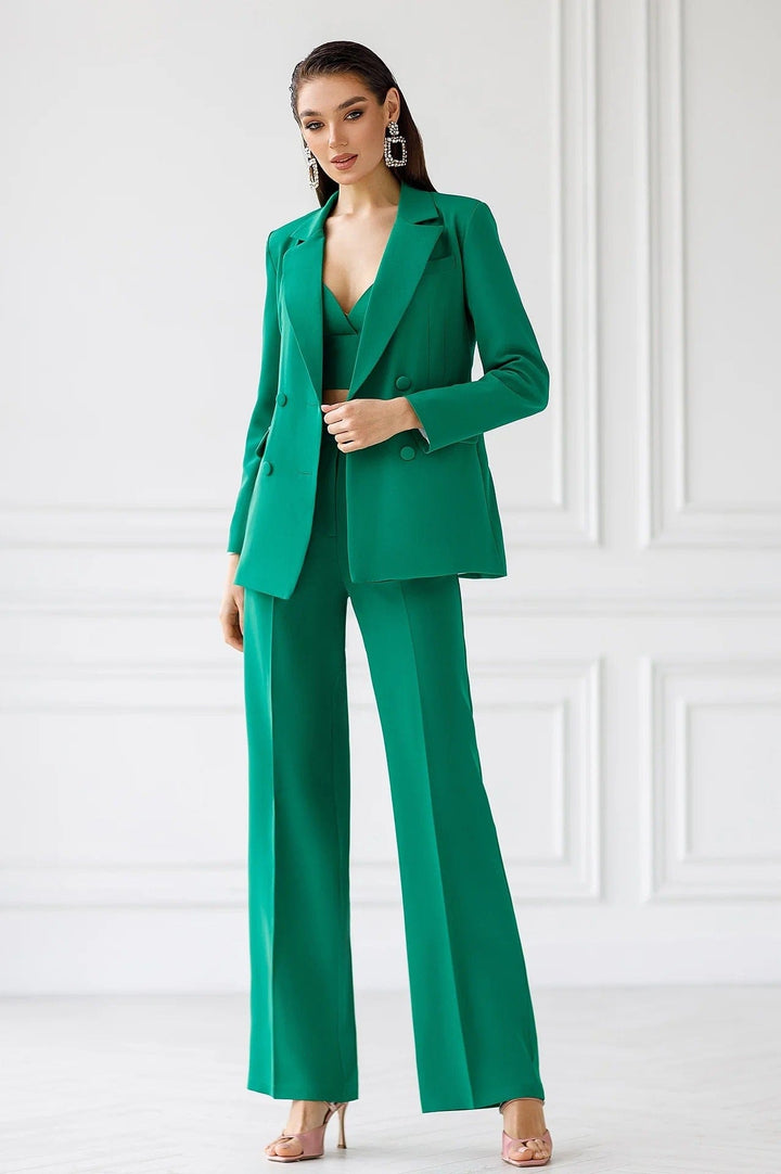 solovedress SoloveDress Women's Green 3-Piece Suit Set – Blazer, Tube Top & Pants