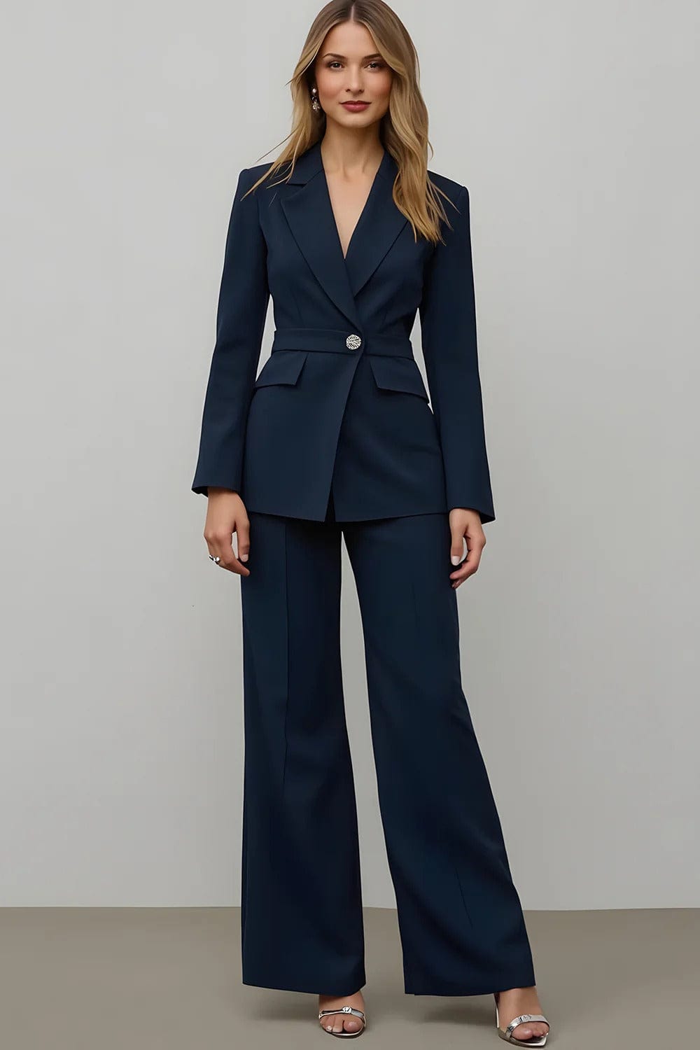 solovedress SoloveDress Women’s Navy 2-Piece Single-Breasted Suit
