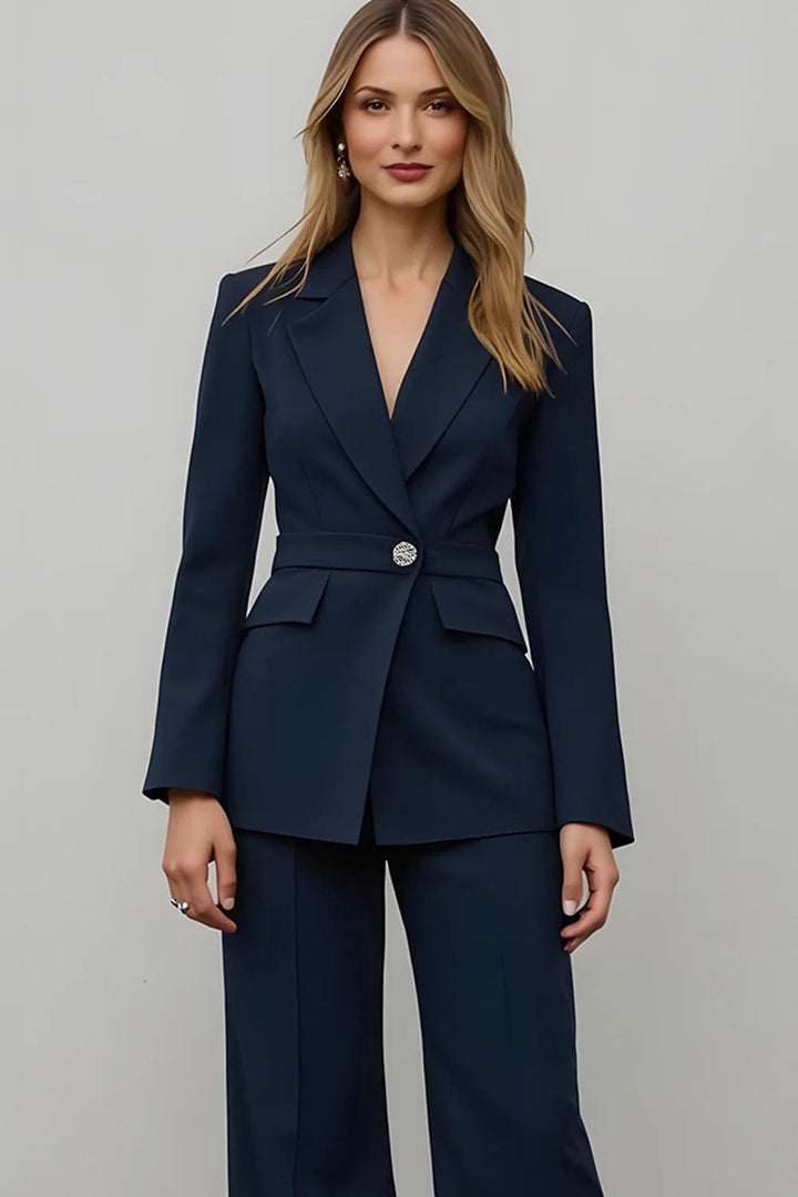 solovedress SoloveDress Women’s Navy 2-Piece Single-Breasted Suit