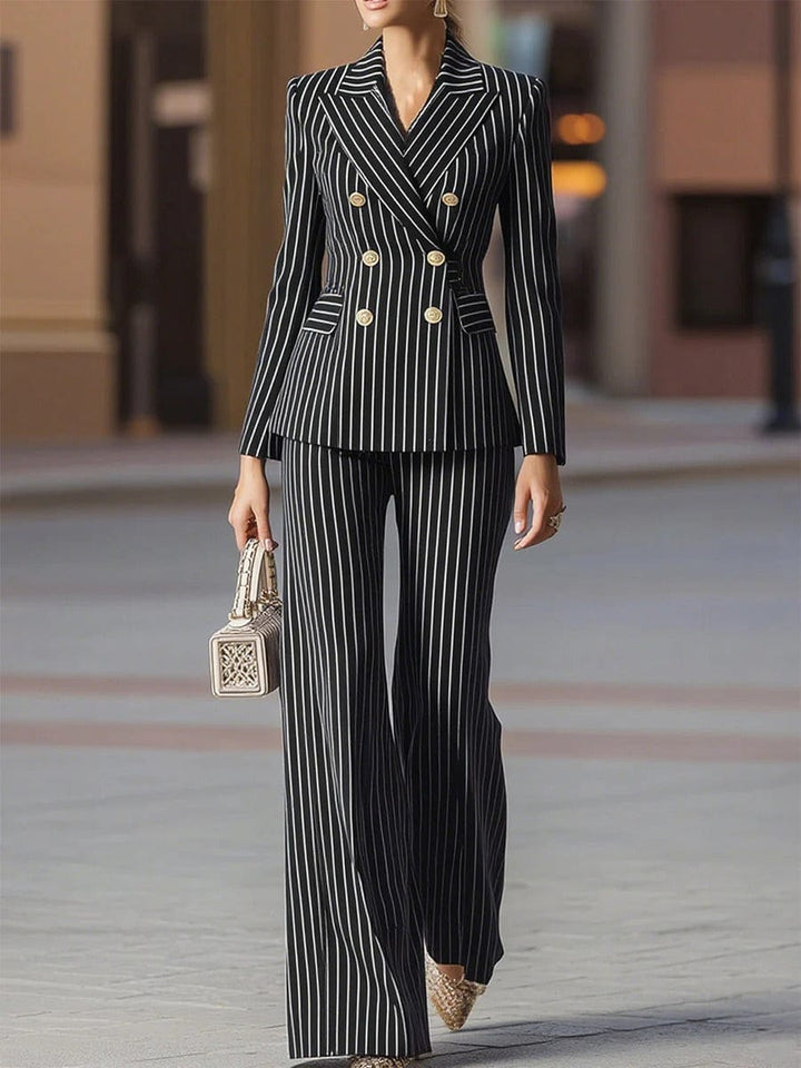 solovedress SoloveDress Women’s Navy Striped 2-Piece Double-Breasted Suit