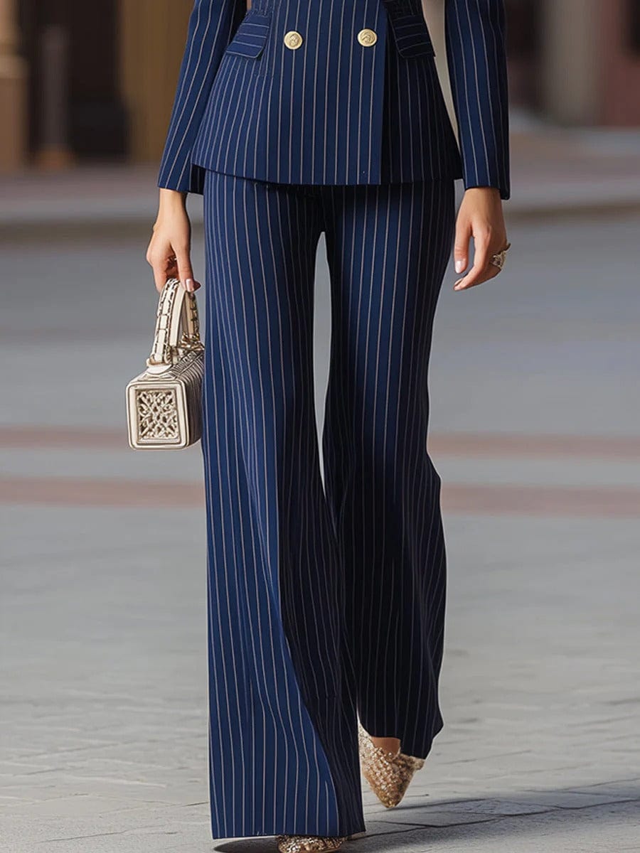 solovedress SoloveDress Women’s Navy Striped 2-Piece Double-Breasted Suit