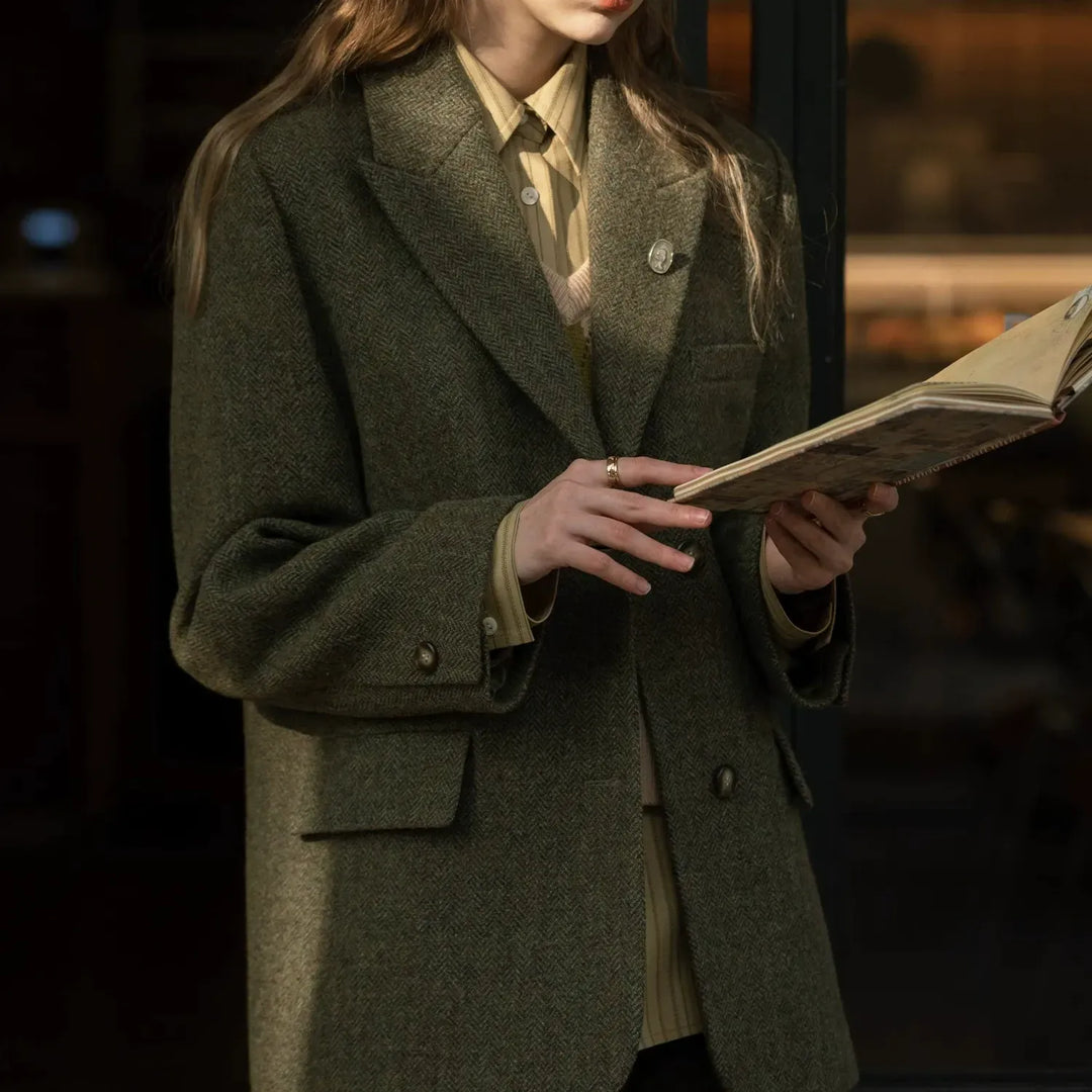 solovedress SoloveDress Women’s Olive Green Herringbone Blazer