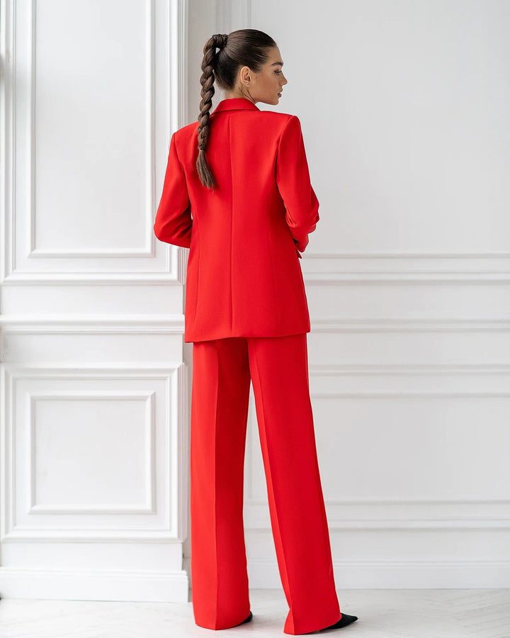 solovedress SoloveDress Women's Red 3-Piece Suit Set – Blazer, Tube Top & Pants