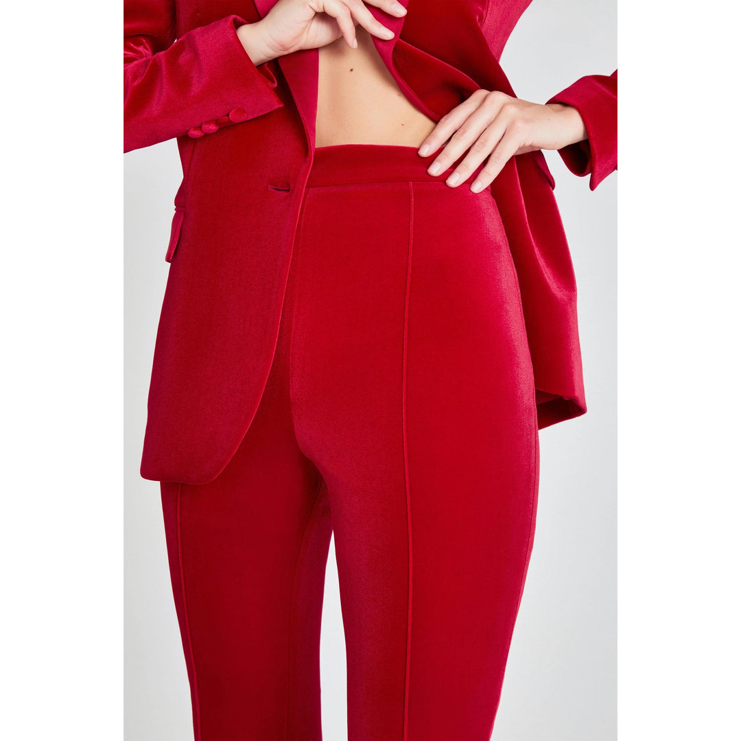 solovedress SoloveDress Women’s Red Velvet Two-Piece Suit – Blazer with Satin Lapel and Pants