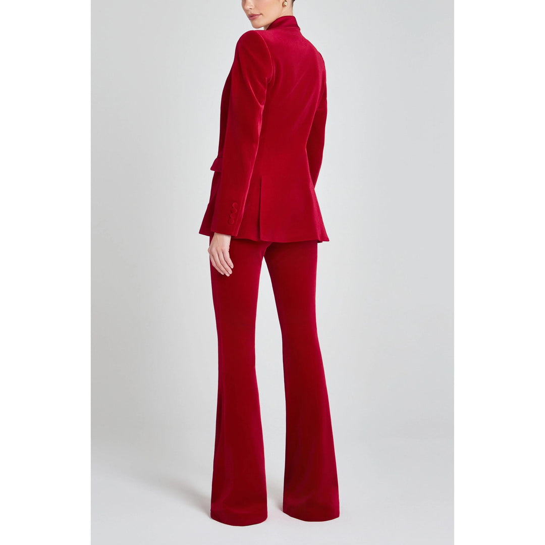solovedress SoloveDress Women’s Red Velvet Two-Piece Suit – Blazer with Satin Lapel and Pants