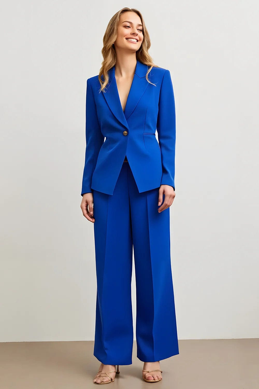 solovedress SoloveDress Women’s Royal Blue 2-Piece Single Button Suit