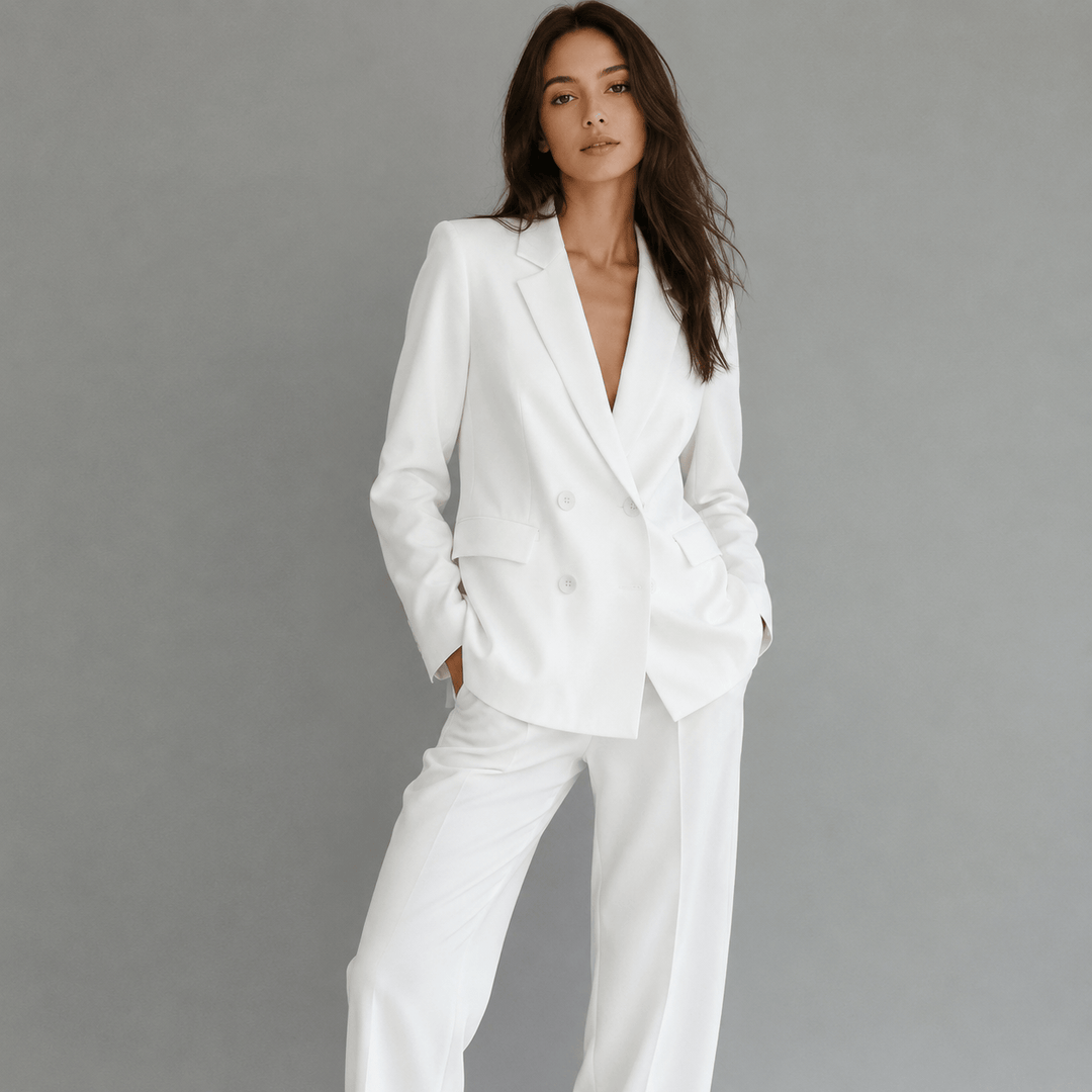 SoloveDress SoloveDress Women's White 3 Piece Notch Lapel Solid Suit Set (Blazer+Vest+Pants)