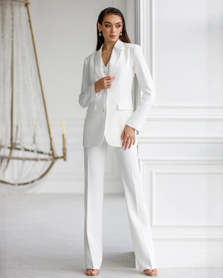 solovedress SoloveDress Women’s White 3-Piece Suit Set – Blazer, Vest and Pants