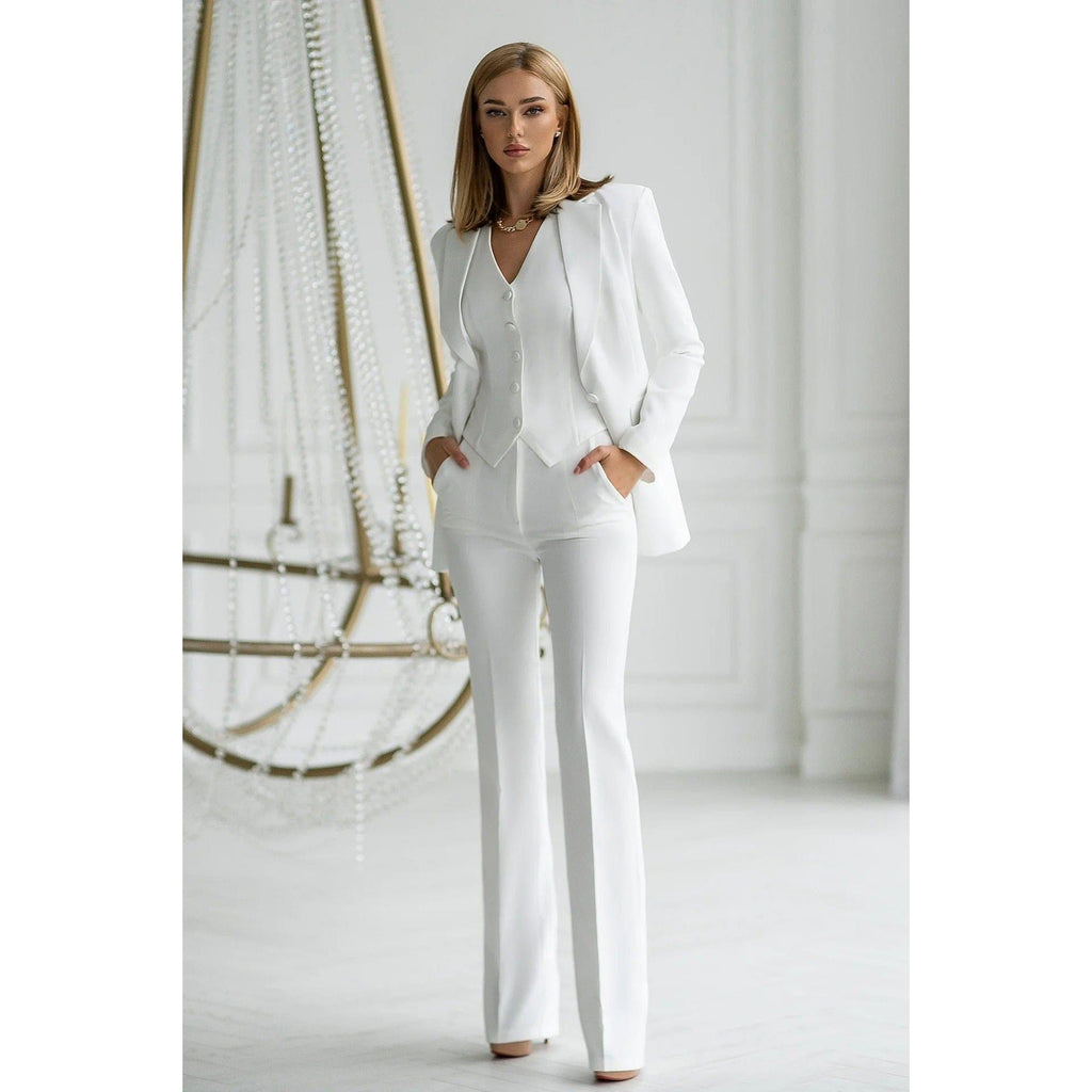 chinese dress ladies SoloveDress Women's 3 Piece White Solid Suit