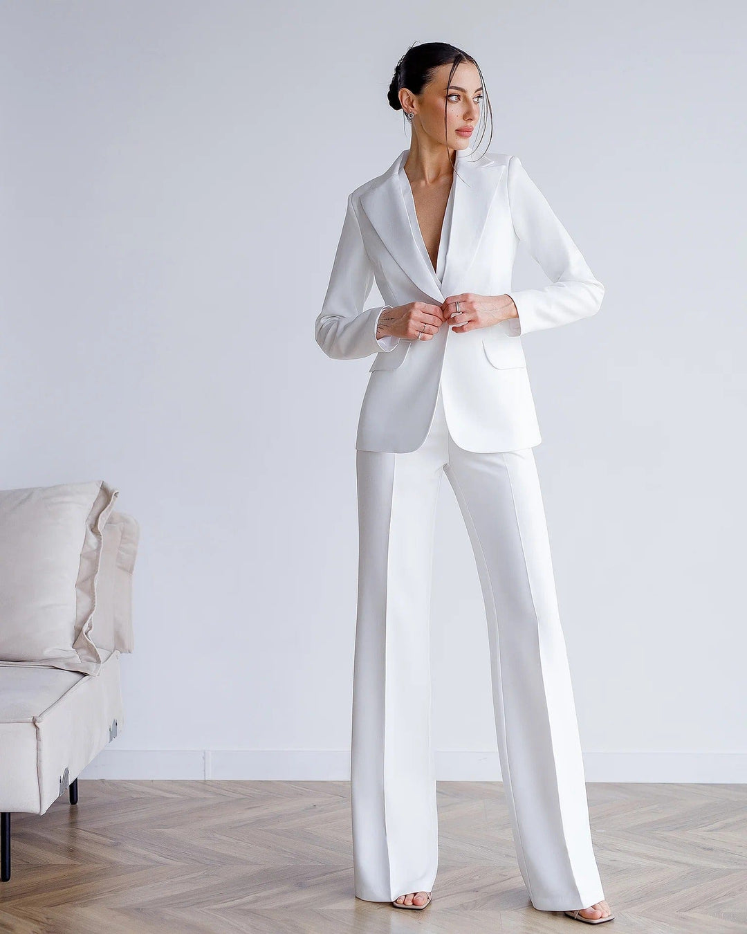solovedress SoloveDress Women’s White 3-Piece Suit Set – Blazer, Vest and Pants with Satin Lapel