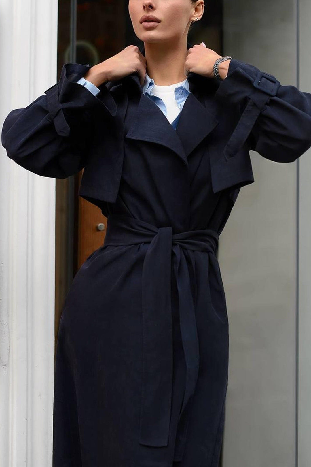 solovedress Spring Lapel Fashion Casual Belt Waisted Women's Trench Coat