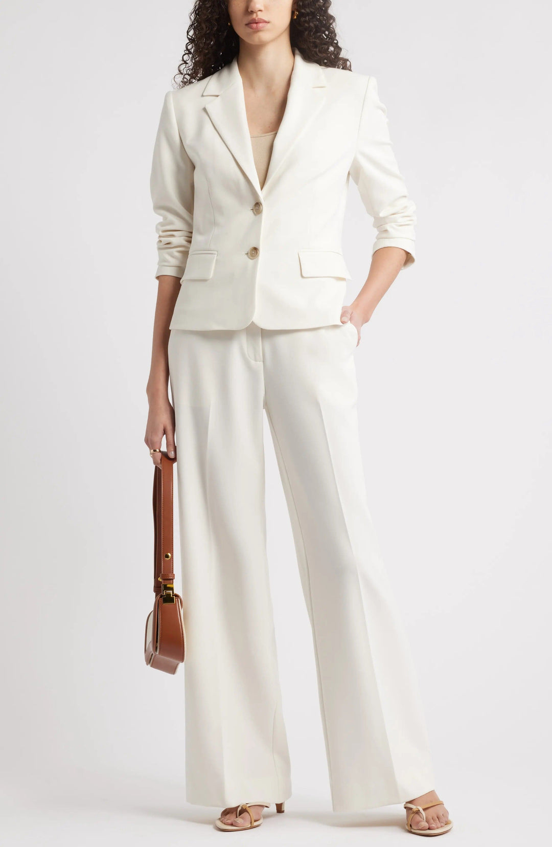 solovedress White 2 Piece Double Button Business Casual Women Suit (Blazer+Pants)