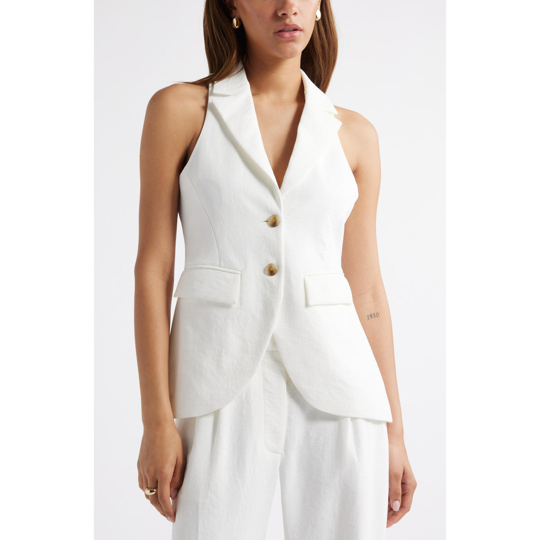 SoloveDress Women's White Solid Double Button Peak Lapel Waistcoat White / XS SoloveDress Women's White Solid Double Button Peak Lapel Waistcoat White / XS