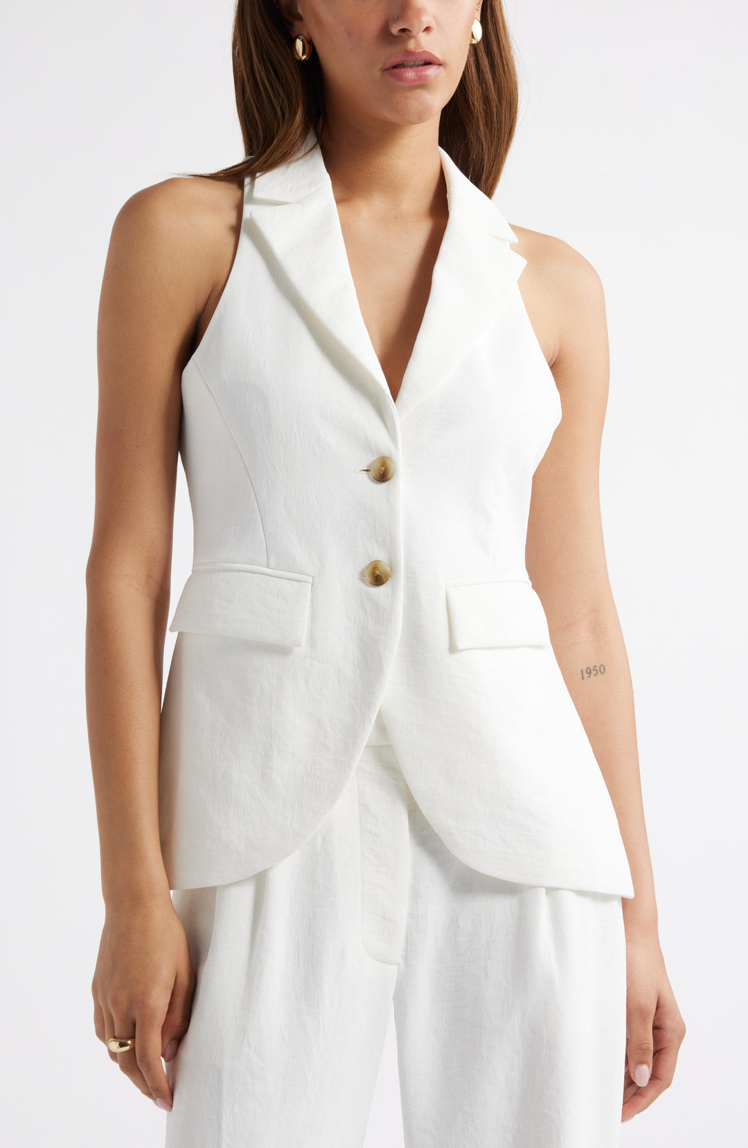 solovedress White 2 Piece Double Buttons Peak Lapel Casual Women's Suit Vest