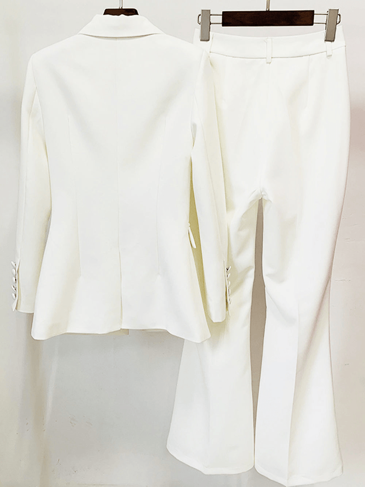 solovedress White 2 Piece Peak Lapel Single Breasted Slim Fit Women's Suit