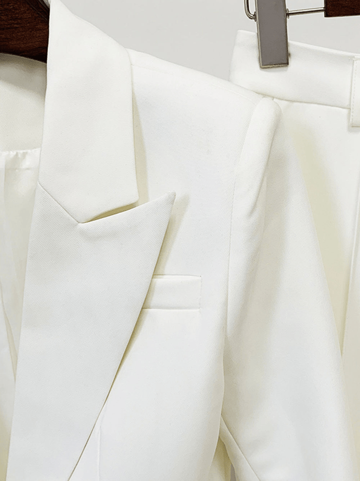 solovedress White 2 Piece Peak Lapel Single Breasted Slim Fit Women's Suit