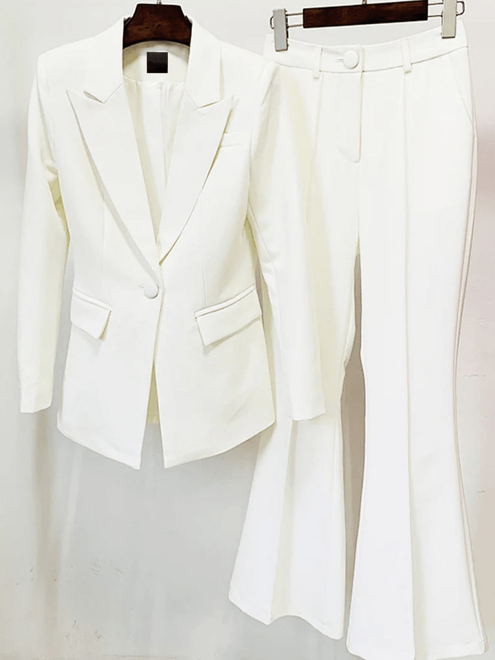 solovedress White 2 Piece Peak Lapel Single Breasted Slim Fit Women's Suit