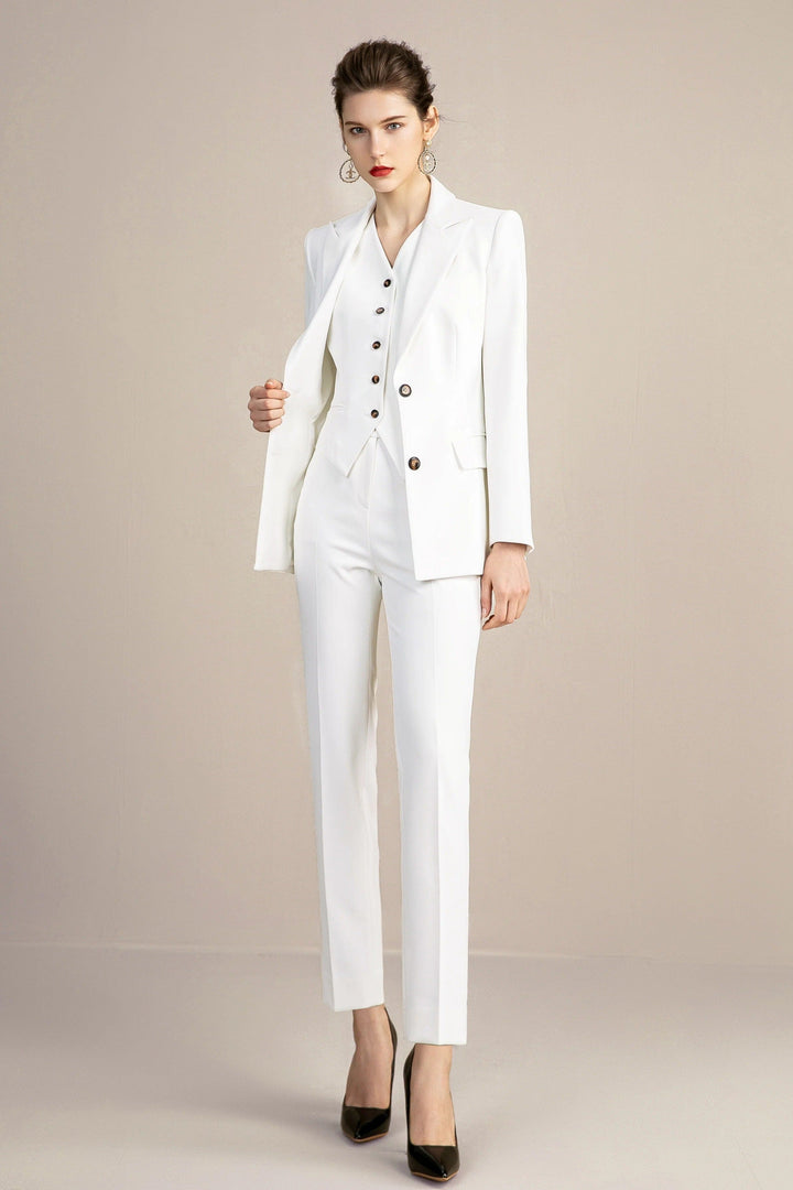 solovedress White 3 Pieces Slim Fit Peak Lapel Women Suit (Blazer+Vest+Pants)