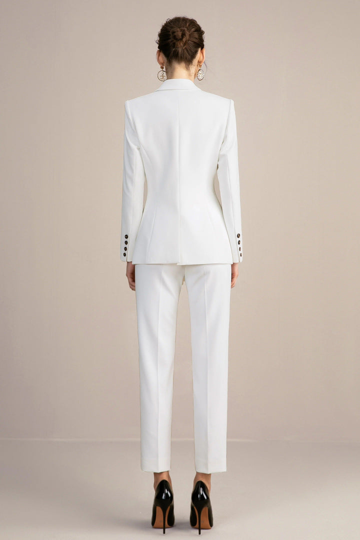 solovedress White 3 Pieces Slim Fit Peak Lapel Women Suit (Blazer+Vest+Pants)