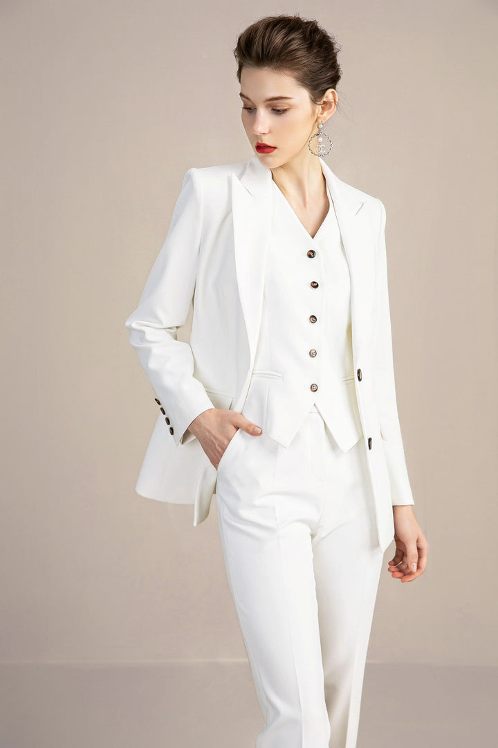 solovedress White 3 Pieces Slim Fit Peak Lapel Women Suit (Blazer+Vest+Pants)