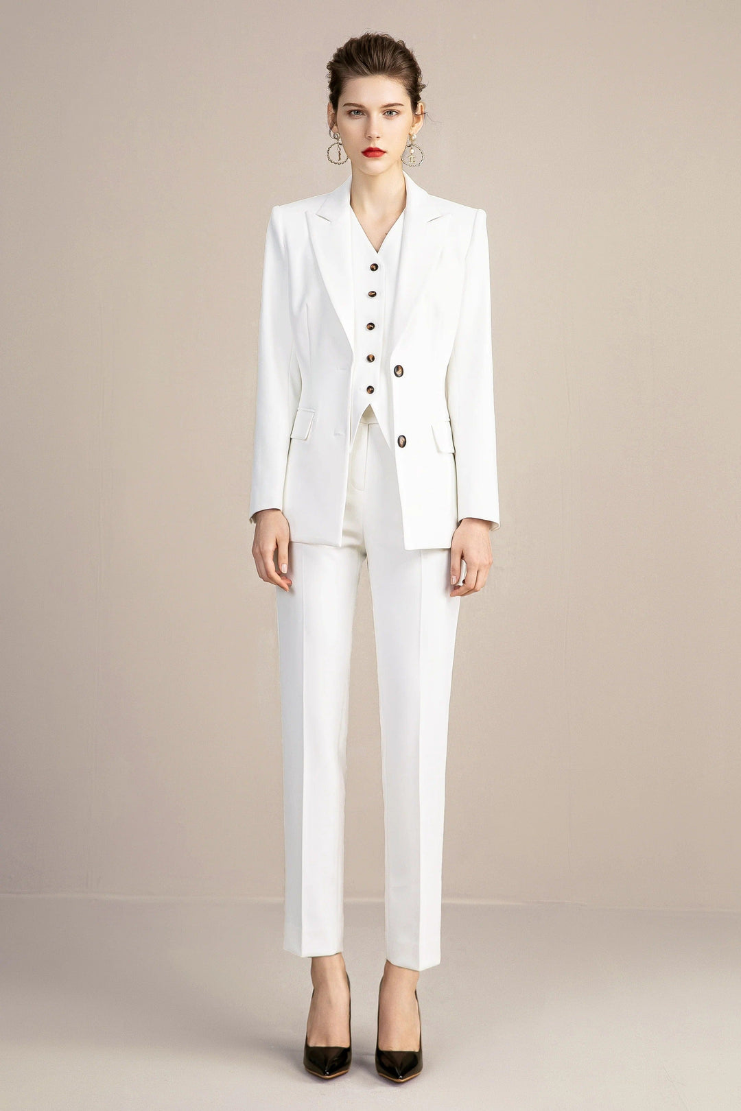 solovedress White 3 Pieces Slim Fit Peak Lapel Women Suit (Blazer+Vest+Pants)