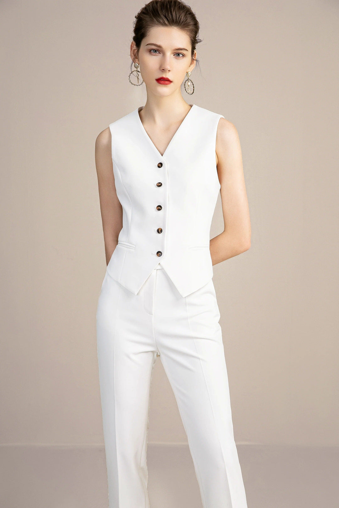 solovedress White 3 Pieces Slim Fit Peak Lapel Women Suit (Blazer+Vest+Pants)