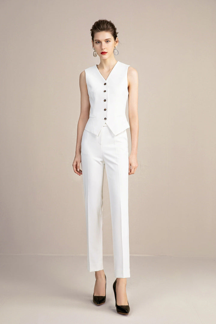 solovedress White 3 Pieces Slim Fit Peak Lapel Women Suit (Blazer+Vest+Pants)