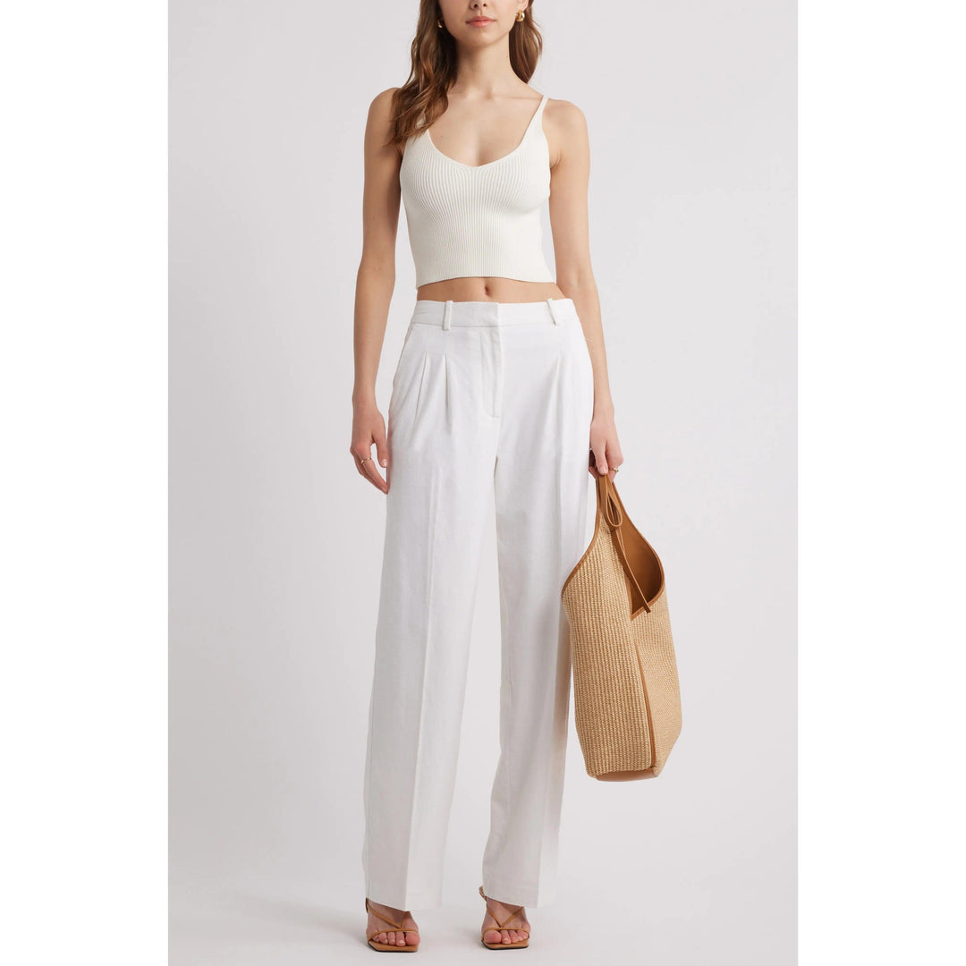 SoloveDress Women's White Solid Zipper Fly Slim Leg Linen Suit Pants White / US 8 SoloveDress Women's White Solid Zipper Fly Slim Leg Linen Suit Pants White / US 8