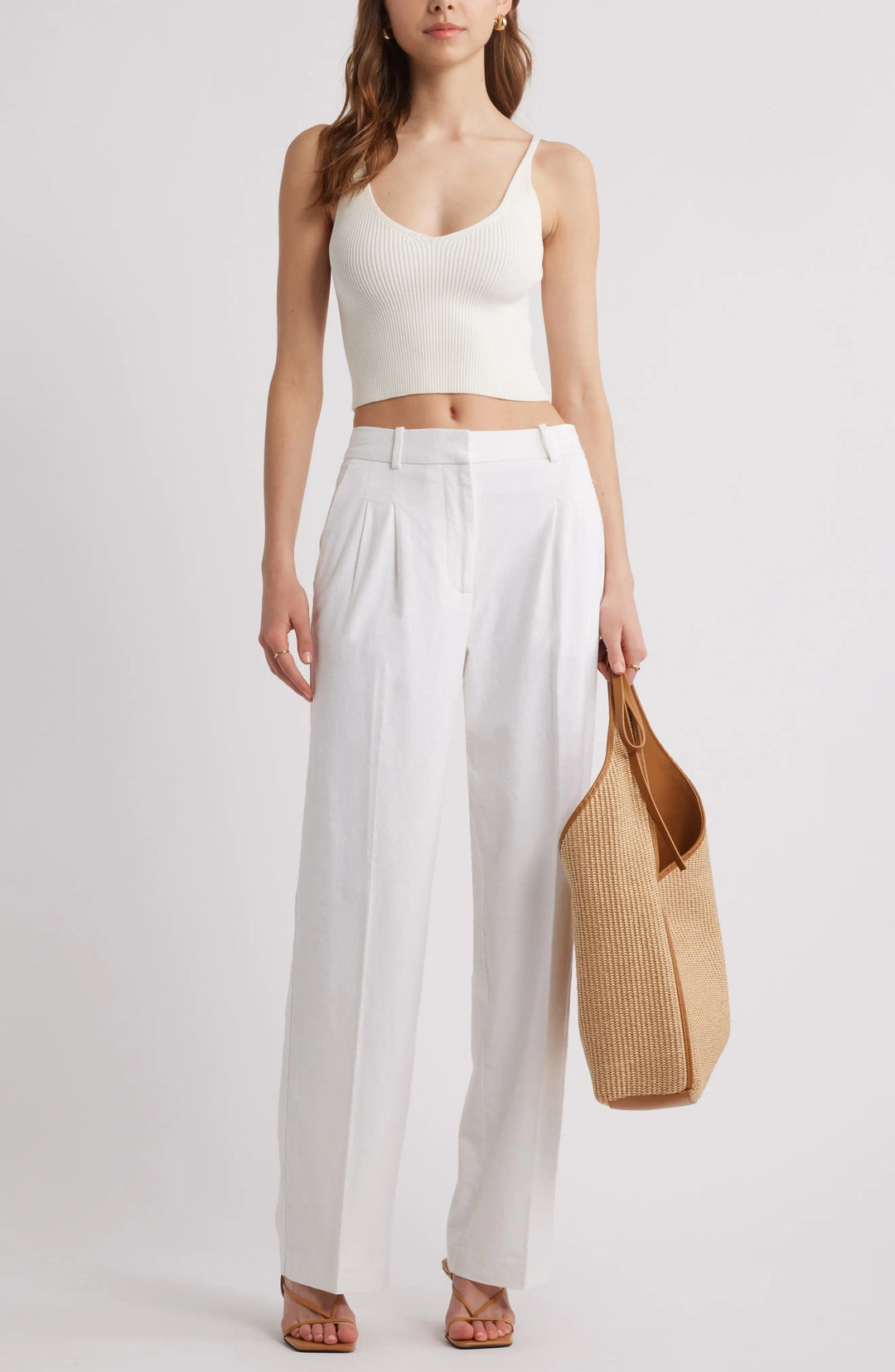 solovedress White Linen Casual Slim Fit Trouser