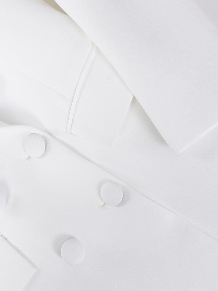 solovedress White Women’s Double Breasted Blazer – Peak Lapel, Fully Lined