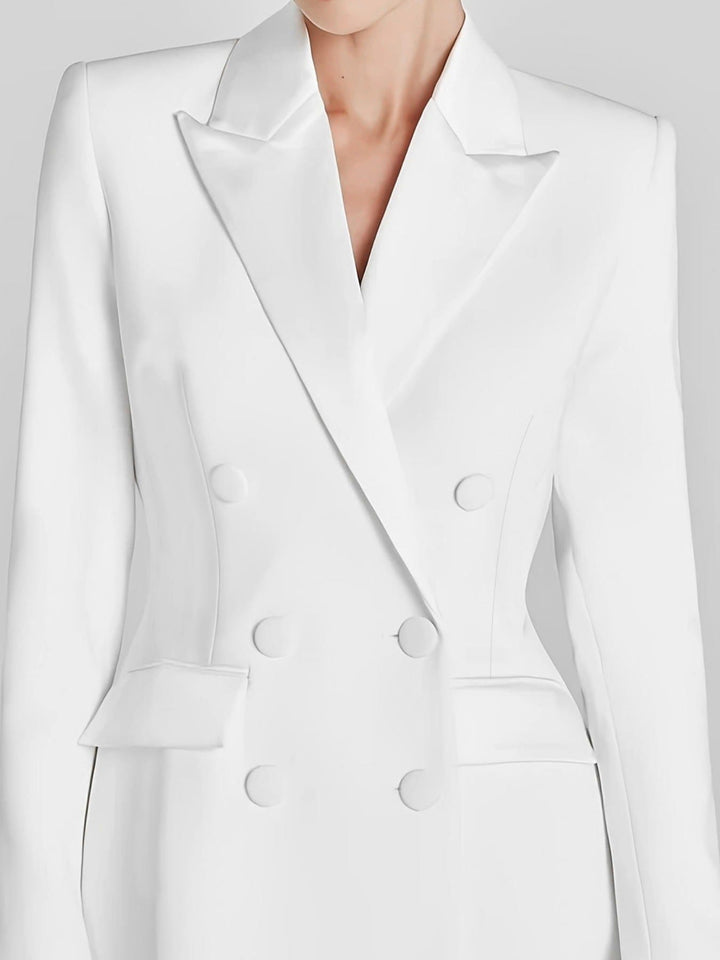 solovedress White Women’s Double Breasted Blazer – Peak Lapel, Fully Lined