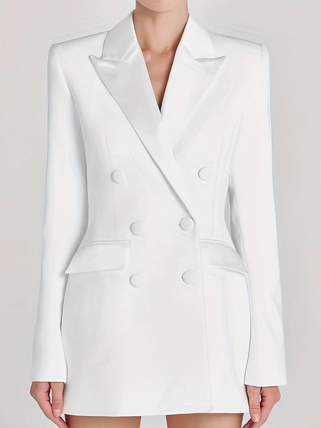 solovedress White Women’s Double Breasted Blazer – Peak Lapel, Fully Lined