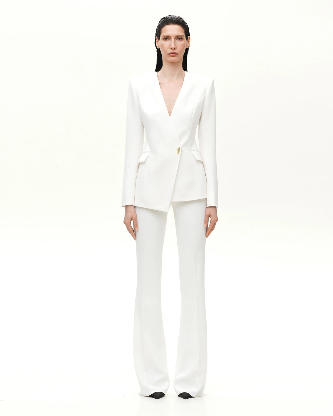 solovedress White Women’s Two-Piece Suit Set (Blazer + Pants)