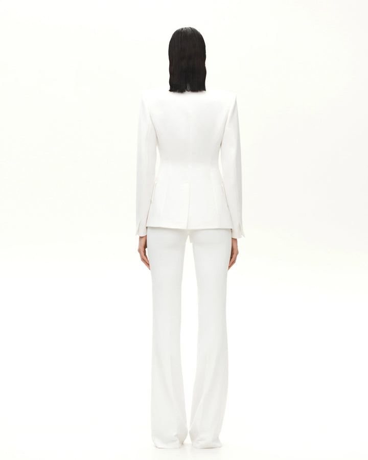 solovedress White Women’s Two-Piece Suit Set (Blazer + Pants)