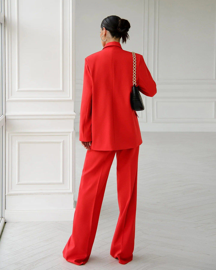 solovedress Women Red Three Piece Suit Blazer Vest and Pants with Peak Lapel