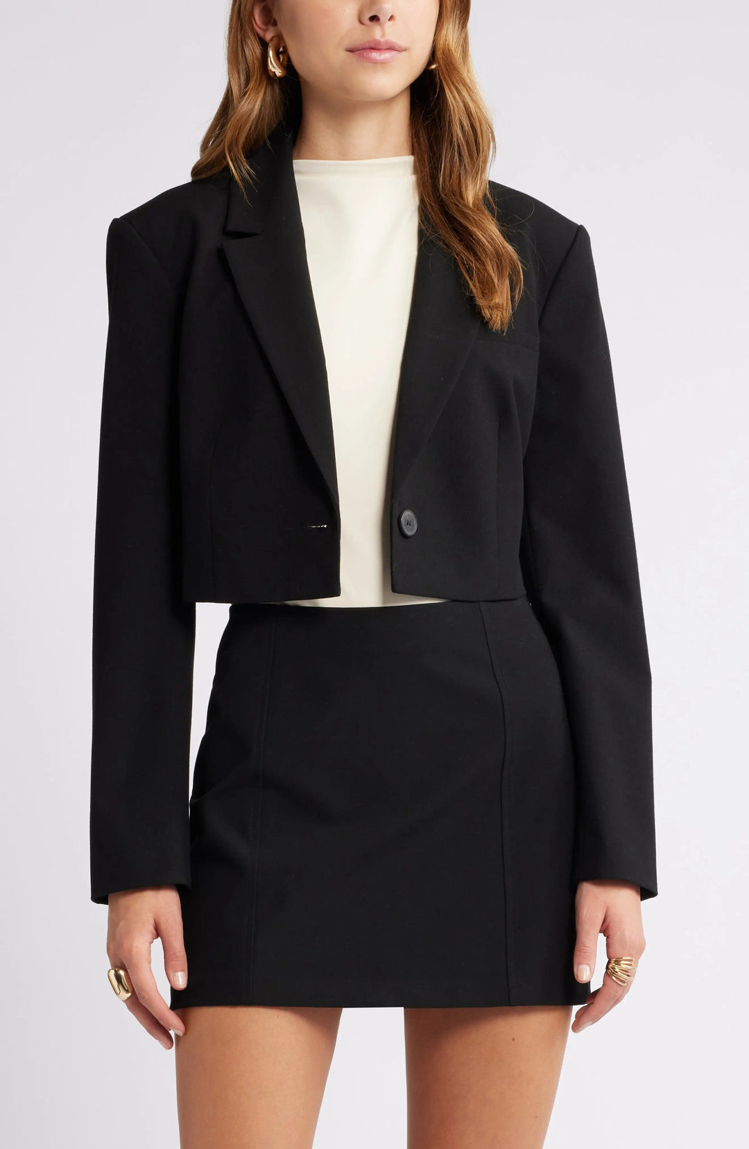 solovedress Women's Black Cropped Blazer and Mini Skirt Suit Set