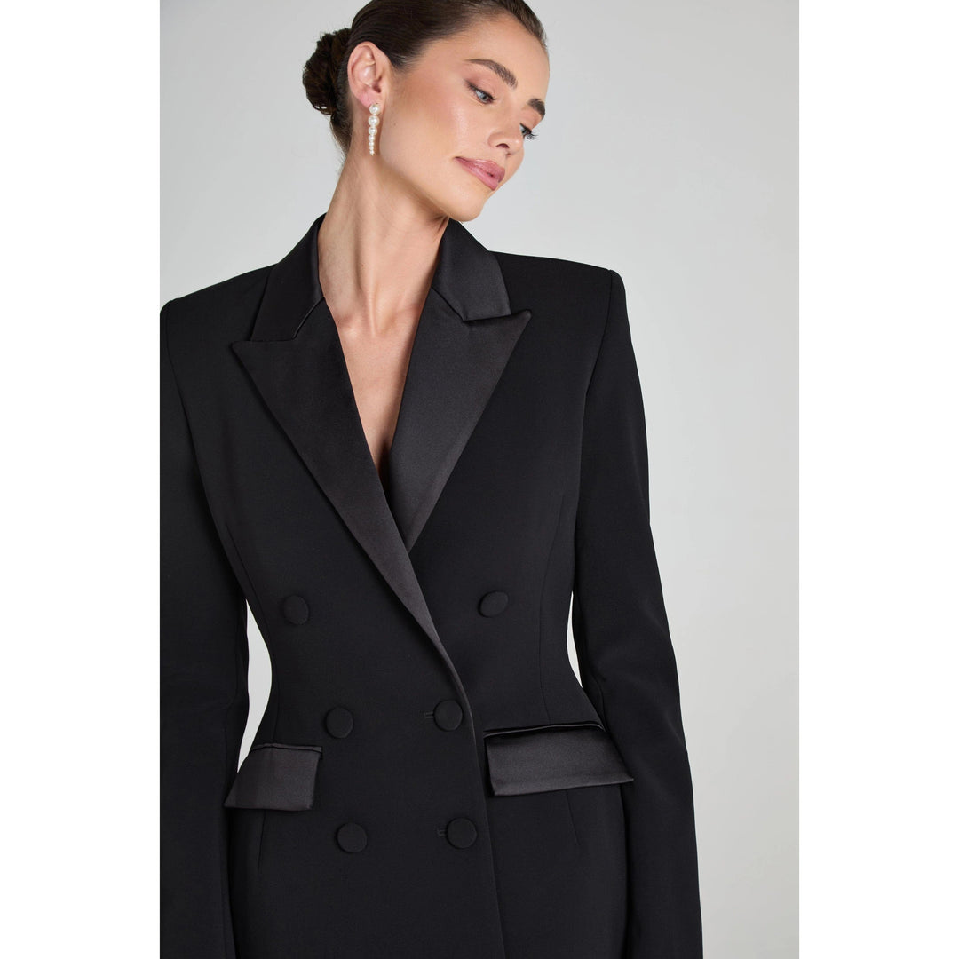 SoloveDress Women's 2 Piece Black Solid Satin Suit Notch Lapel Doub... Black / US 8 SoloveDress Women's 2 Piece Black Solid Satin Suit Notch Lapel Doub... Black / US 8