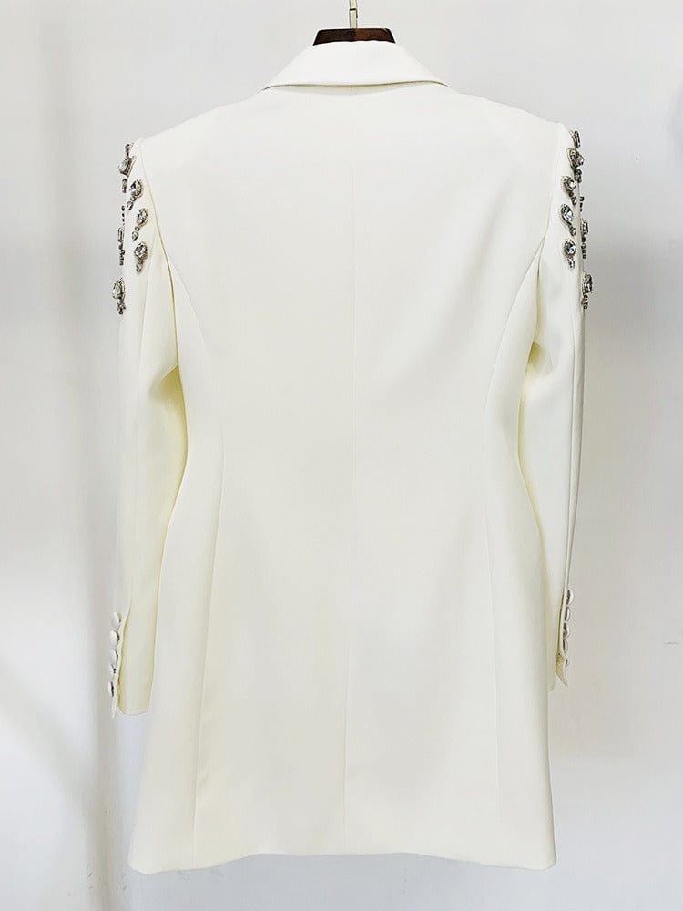 solovedress Women's Black Long Slim Fit Blazer with Handcrafted Rhinestone Detailing